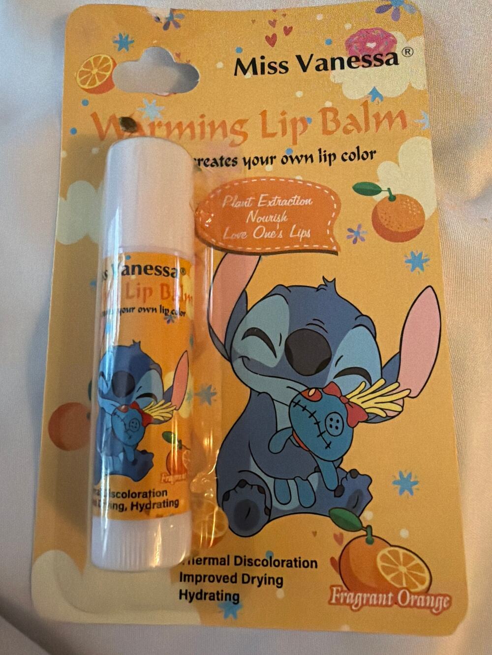 STITCH Miss Vanessa Warming Lip Balm Orange Color Changing Moisturizing 4g New